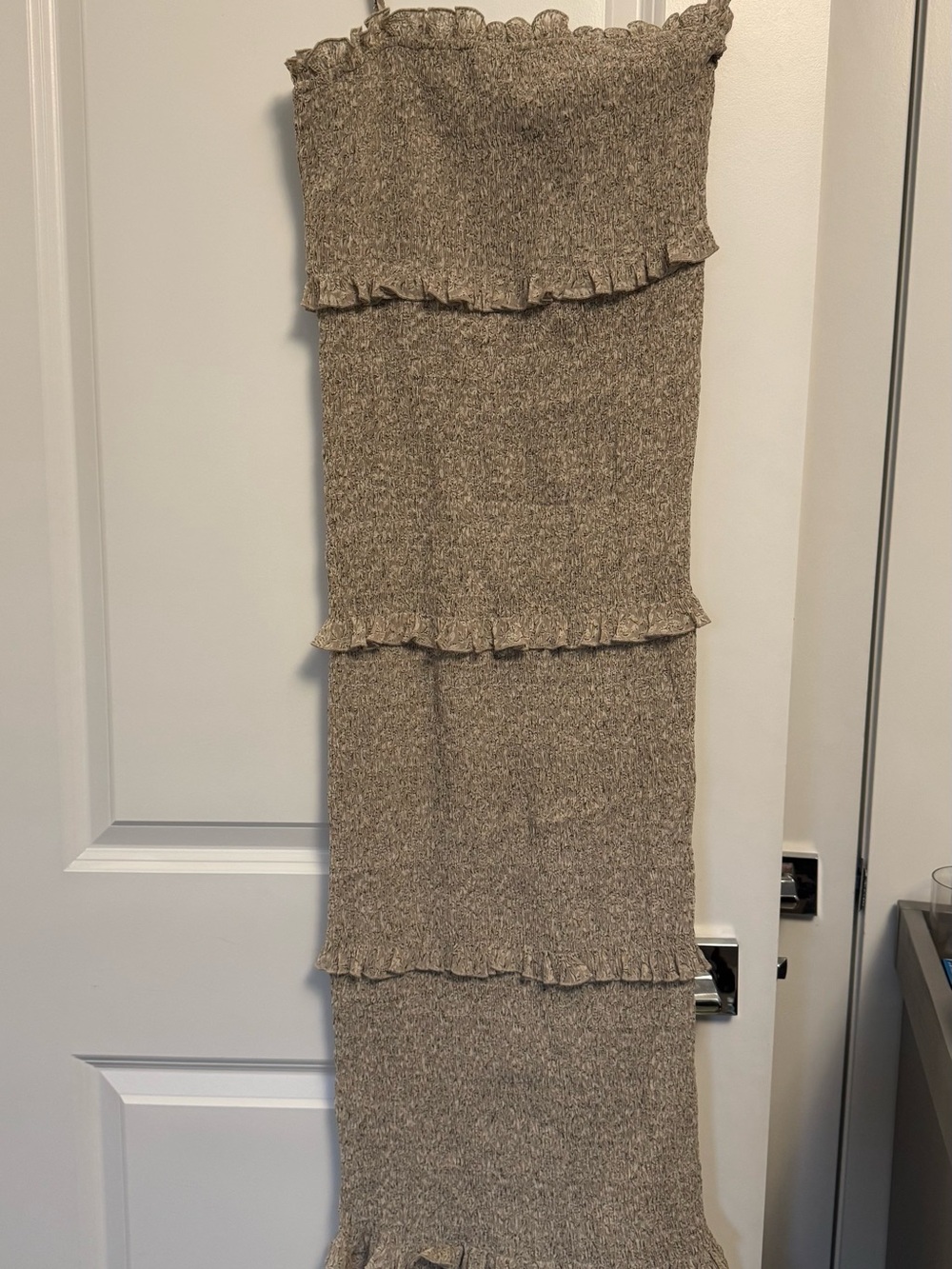 Ruffled Knit Strapless Maxi Dress - Taupe
